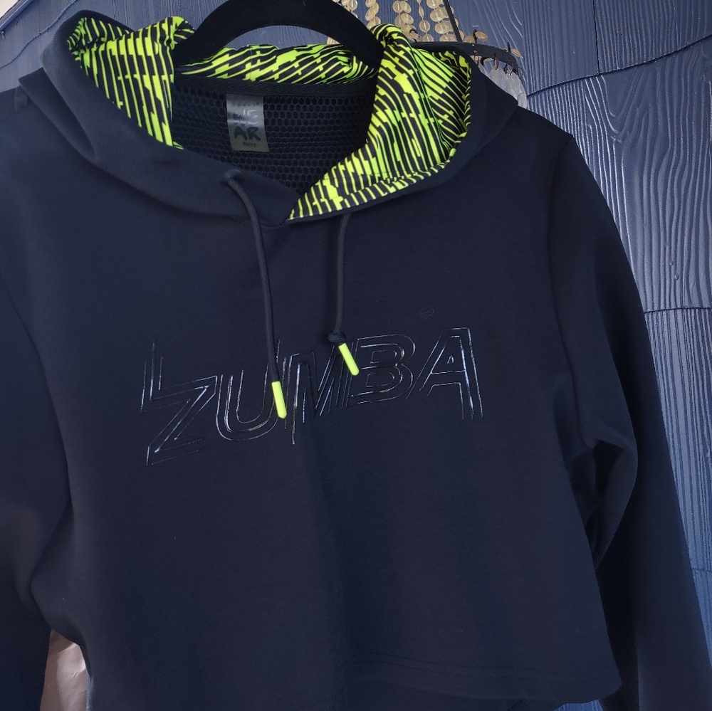 Zumba Crop Hooded Open Back Top Size Small